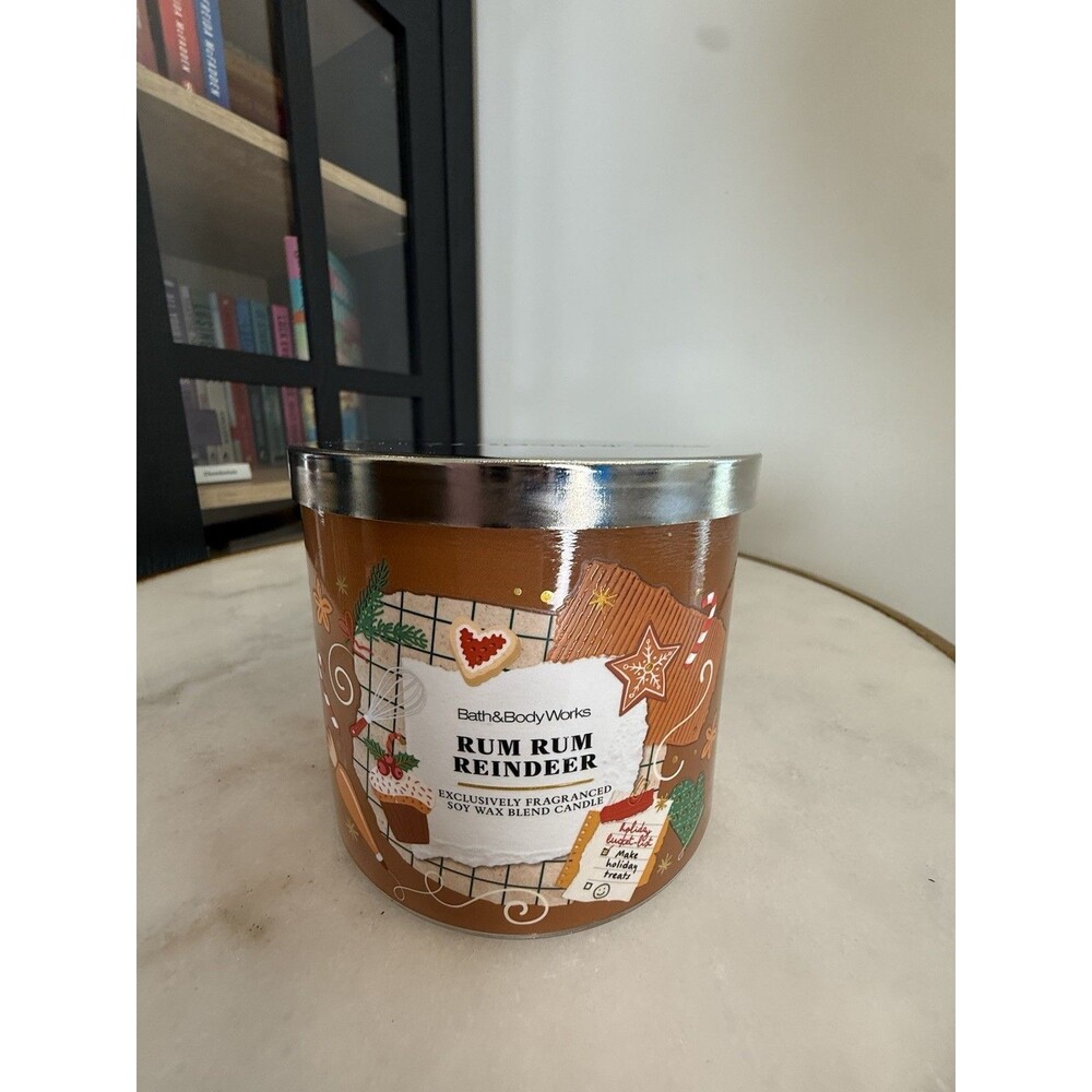 Bath & Body Works Rum Rum Reindeer 3-Wick Candle Holiday Gingerbread